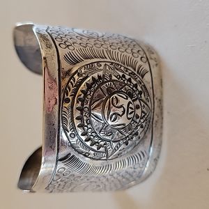Vintage Maciel Sterling Silver Aztec Mayan Cuff Bracelet